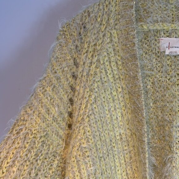 Anthropologie Larkin Shimmer open Cardigan Sweater eyelash yellow size Medium - Picture 11 of 11